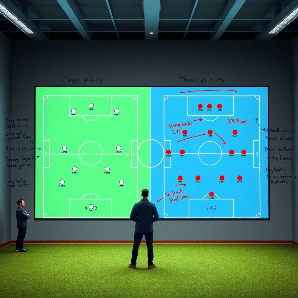 Сравнение схем 4-4-2 и 3-5-2 во многих матчах и их влияние на результат игры